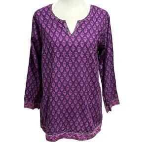 Novica Size S Tunic Top Boho Indie Cotton Purple Floral